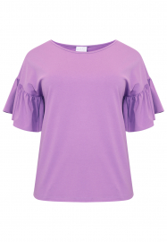 Shirt wide frill sleeve COTTON - white light purple blue