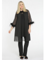 Mesh cardigan with feathers - black 